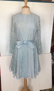 Vintage Carol Craig 1950s Party Dress Blue Lace Belt Bell Sleeves VTG Size 14 - Picture 1 of 10