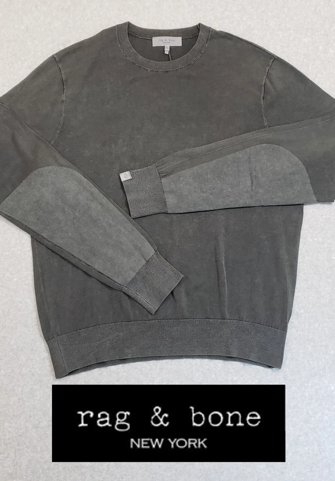 $195 ❤️Rag & Bone Dexter Cotton Crewneck Knit Sweater Men's XL Gray Long Sleeves - Image 1 of 4