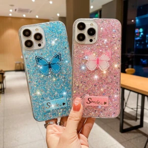 For iPhone 14 13 12 Pro Max 11 Glitter Diamond Butterfly Shockproof Case Cover - Picture 1 of 17