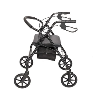 Black Steel Walker Rolling Wheels Mobility Aid Adjustable Height Lightweight - Picture 1 of 12