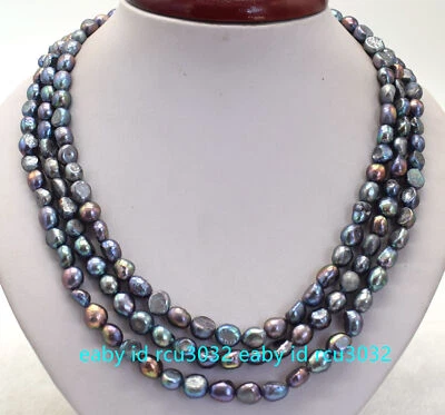 Charming Natural 8-9mm Multicoloor  Freshwater Baroque Pearl Necklace 18-100" - Image 1 of 4