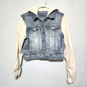 Vanity Jean/Sweatshirt Jacket Blue Cream JUNIORS Sz L - Picture 1 of 6