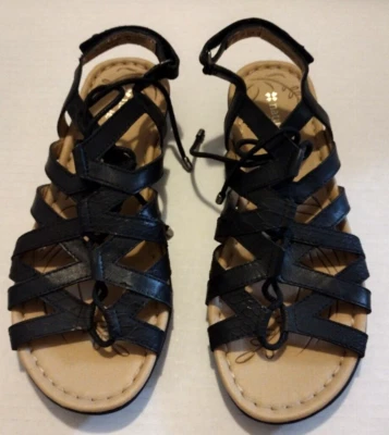 Naturalizer N5 Comfort Womens Sz 6W Shoes Black Leather Lace Up Strappy Sandal - Image 1 of 4