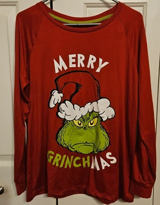 Dr Seuss Merry Grinchmas Top Size M (8-10) Red Long Sleeve T Shirt Christmas - Image 1 of 4