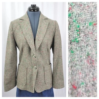 Vintage Cross Country Fashions Grey Wool Suit Coat w Red & Grn Speckles Size 10 - Image 1 of 4