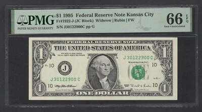United States-Federal Reserve 1 Dollar 1995 Fr#1922-J (JC Block) UNC Grade 66 - Image 1 of 2