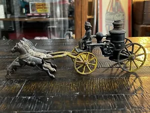 Vintage Cast Iron Fire Pumper Wagon Toy Three Horses - Picture 1 of 9