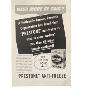 Vintage 1939 Prestone Anti Freeze Need More Be Said Ad Advertisement - Picture 1 of 4