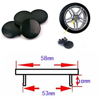 Tapacubos centrales de rueda de coche SUV de plástico ABS negro de 58 mm/53 mm 4 piezas Foto 1 de 4