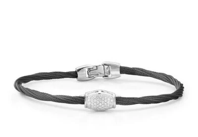 Alor Black Stainless Steel & 18K White Gold, Diamond Bracelet .21 ctw, $1125 NWT - Image 1 of 4