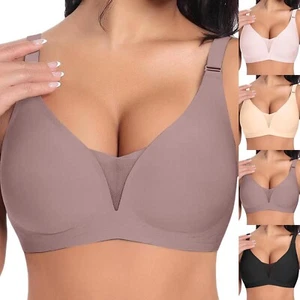 Damen Sexy Tief V Glatt Nahtlos BH Dünn Große Brust Klein BH Ohne Bügel - Bild 1 von 22