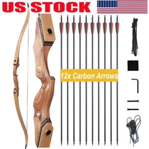 60" Takedown Recurve Bow Kit 30-50lbs Wooden Riser for Archery Target Hunting - Picture 1 of 19