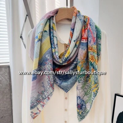 Sallys 70 % cachemir y 30 % seda envolvente bufanda estampado arco iris chal doble cara 53" Foto 1 de 4