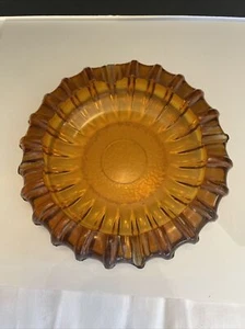 Posacenere Fostoria MCM Ambra Starburst Rigato Vintage Vetro Pressato 7” anni 60 - Foto 1 di 13