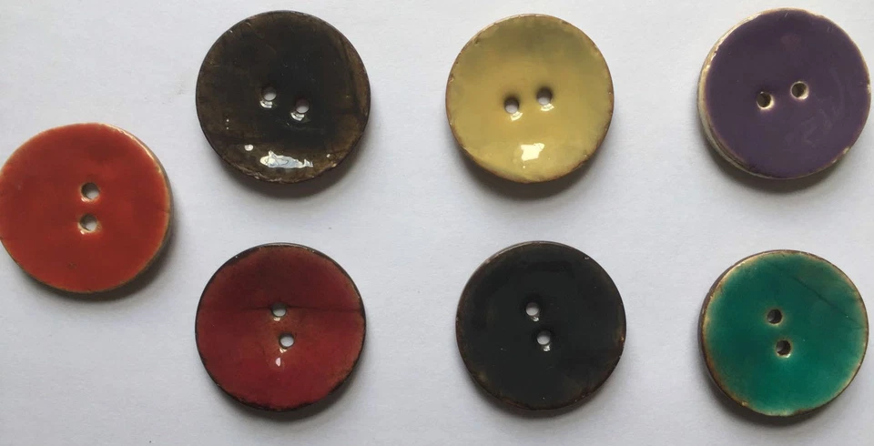 Coconut Shell Buttons Enamelled Face Round 22mm 30mm 40mm 2 Hole Crafts Sewing - Image 1 of 1