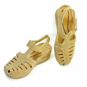 Damen-Sommersandalen Freizeitschuhe Keilabsatz bequem Knöchelriemen Plateau Sandale - Bild 1 von 10