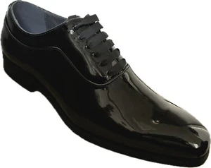 Men's La Milano Black Patent Wrinkle-free Tuxedo Formal Wedding Oxford Shoes - Picture 1 of 7