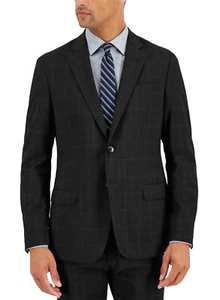 Armani Exchange Mens Slim-Fit Windowpane Wool Suit Jacket 42 Regular Black - NWT - Picture 1 of 3