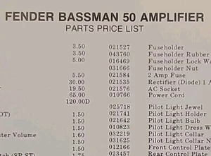 Parts List-Schematic-Wiring Diagram FENDER Bassman 50 Amplifier 50W Rocking Amp - Picture 1 of 2