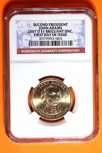 2007 D NGC BU John Adams Presidential Dollar #B42418 - Picture 1 of 2