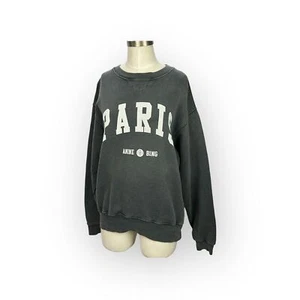 ANINE BING Washed Black PARIS Ramona University Organic Cotton Sweatshirt Small - Picture 1 of 5