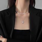 Silver Color Love Heart Pendant Necklace Ins Style Collarbone Chain  For Women