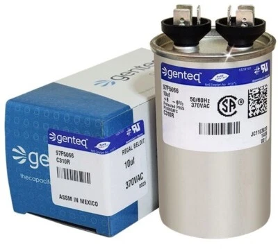 10 uf MFD 370 volt VAC GE Genteq CAPCOM Round Run Capacitor 97F5066 C310R C310