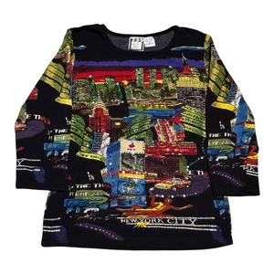Vintage 90s Take Two New York City AOP Multicolor Long Sleeve Shirt Women's M - Picture 1 of 8