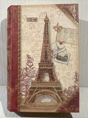 Paris France Postcard Design Decorative Faux Book Secret Storage Box Magnetic - Image 1 of 4