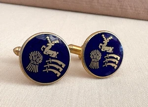 Windsor England Goldtone & Blue Enamel Cufflinks Deer Wheat Sheaf 3 Knives - Picture 1 of 6