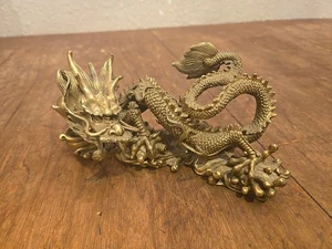 Bronze Imperial Five-Clawed Dragon Feng Shui Statue 8in - Picture 1 of 7