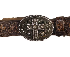 Justin Stivali Cintura Donna 36 Lavorati Pelle Strass Fibbia Croce Western Bling - Foto 1 di 10