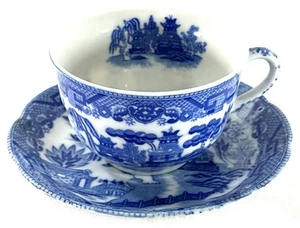 Maruta China Té Café Taza Platillo Japón Azul Cobalto Blanco Pagoda Pájaro - Imagen 1 de 10