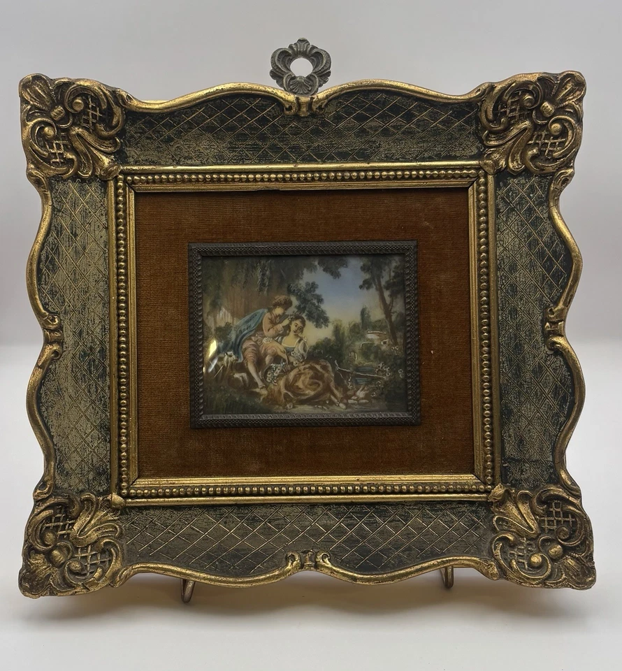 Printemps Boucher 19th Century Antique Miniature Painting Oil And A Old Frame - Image 1 of 4
