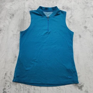 Nike Top Womens S Blue Dri-FIT Blade Sleeveless Golf Polo Zip Neck Sporty Preppy - Picture 1 of 9
