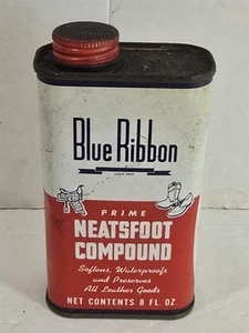 Vintage Blue Ribbon Neatsfoot Compound 8 Fl Oz Can EMPTY Advertising - Picture 1 of 6