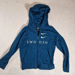Nike Boys Full Zip Hoodie Blue Swoosh Front Pockets Long Sleeve Size Large - Picture 1 of 14