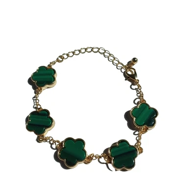 Flower Women Bracelet One Size Green/Gold Brass Plated Gold - Image 1 of 4