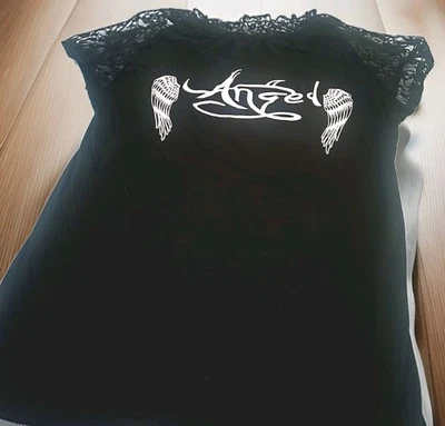 Blusa Vintage Demi Loon Laser Asas de Anjo Preta Manga de Renda Tamanho G   - Imagem 1 de 3