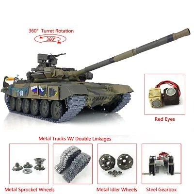 Henglong Russia T90 RTR RC Tank BB 7.0 1/16 Upgraded 3938 360°Turret Red Eyes - Image 1 of 4