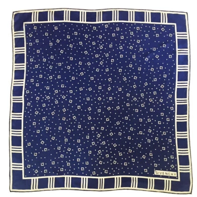 GIVENCHY Vintage Silk Scarf “G” Logo Motif  27" Square Blue & White - Image 1 of 4
