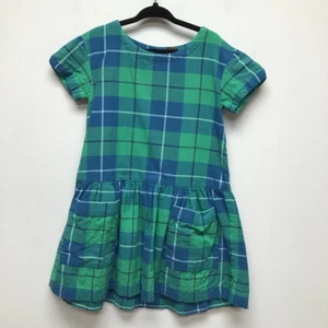 Tea Collection Girls A Line Dress Green Plaid Button Keyhole Pockets Cotton 5 - Picture 1 of 8