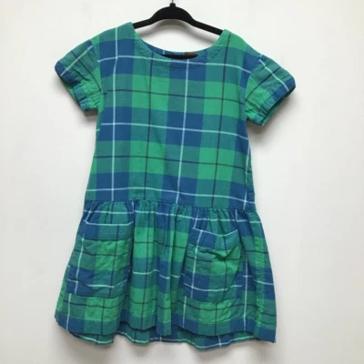 Tea Collection Girls A Line Dress Green Plaid Button Keyhole Pockets Cotton 5 - Image 1 of 4