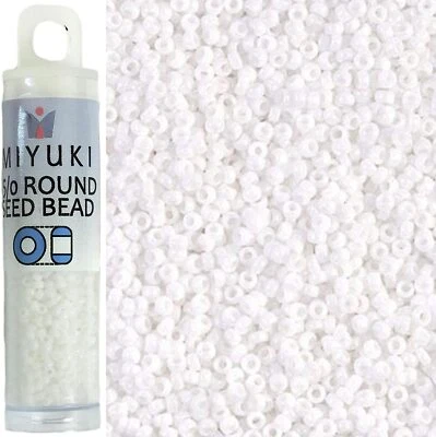 Miyuki Seed Beads Size 15/0 Round Rocaille Opaque White 8.2GM (15-402) - Image 1 of 4