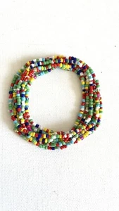 Rainbow Glass Seed Bead Necklace Extra Long Hippy Love Beach Festive - Picture 1 of 7