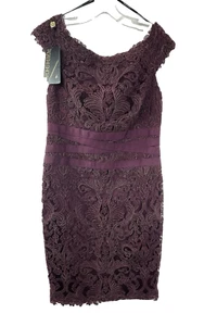 Tadashi Shoji Petite 12P Embroidered Lace Sheath Cocktail Dress Burgundy Wine - Picture 1 of 24