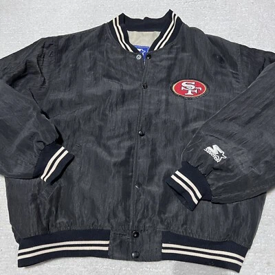 Vintage 90 Starter San Francisco 49ers NFL Bomber Jacket Mens L Large USA Black - Image 1 of 4