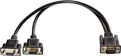 1 PC to 2 Way VGA SVGA Monitor Y Splitter Cable 15Pin Male Female PC Projector - Image 1 of 4