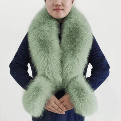 Winter Natural 100% Real Fox Fur Collar Women Neck Warm Scarf Fox Cuffs One Set - Image 1 of 4
