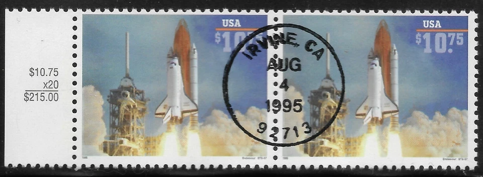 2544A $10.75 Space Shuttle SON First Day Pair With Red Shifted Up. - Image 1 of 1